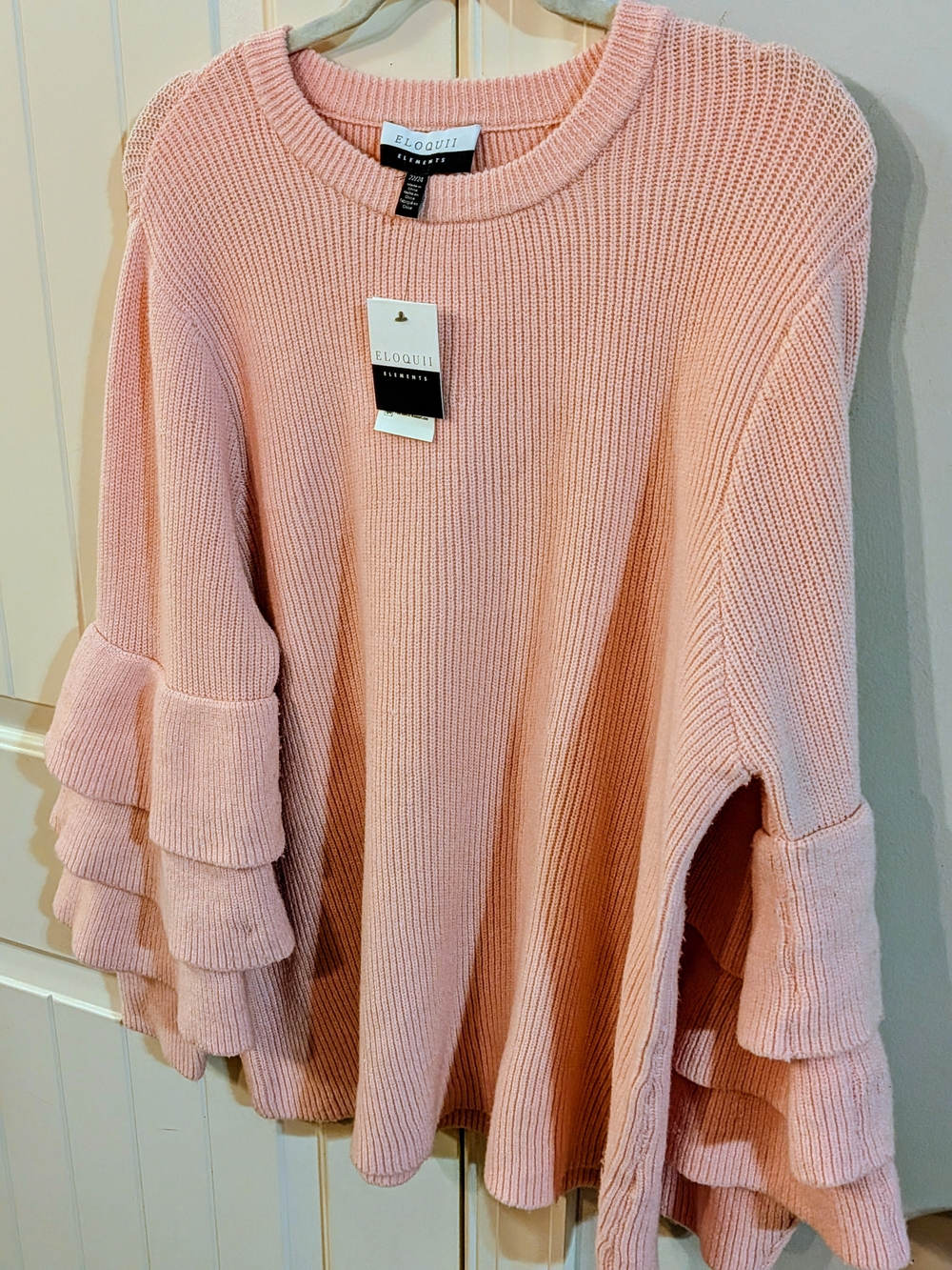 ELOQUILL Elements Plus Size 22/24 Peachy Pink Ruffle Bell Sleeve Sweater NWT - Picture 9 of 16